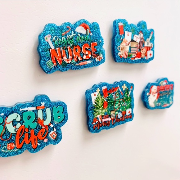 Handmade Christmas Magnets 5 pcs Glitter, Gift For Nurse, Holiday Nursing RN - Picture 3 of 4